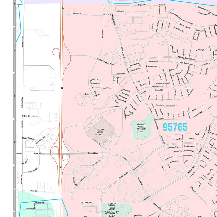 Premium Style Wall Map of Rocklin, CA