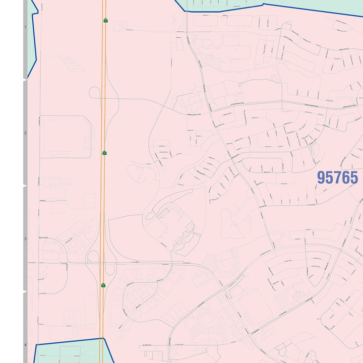 Color Cast Zip Code Style Wall Map of Rocklin, CA