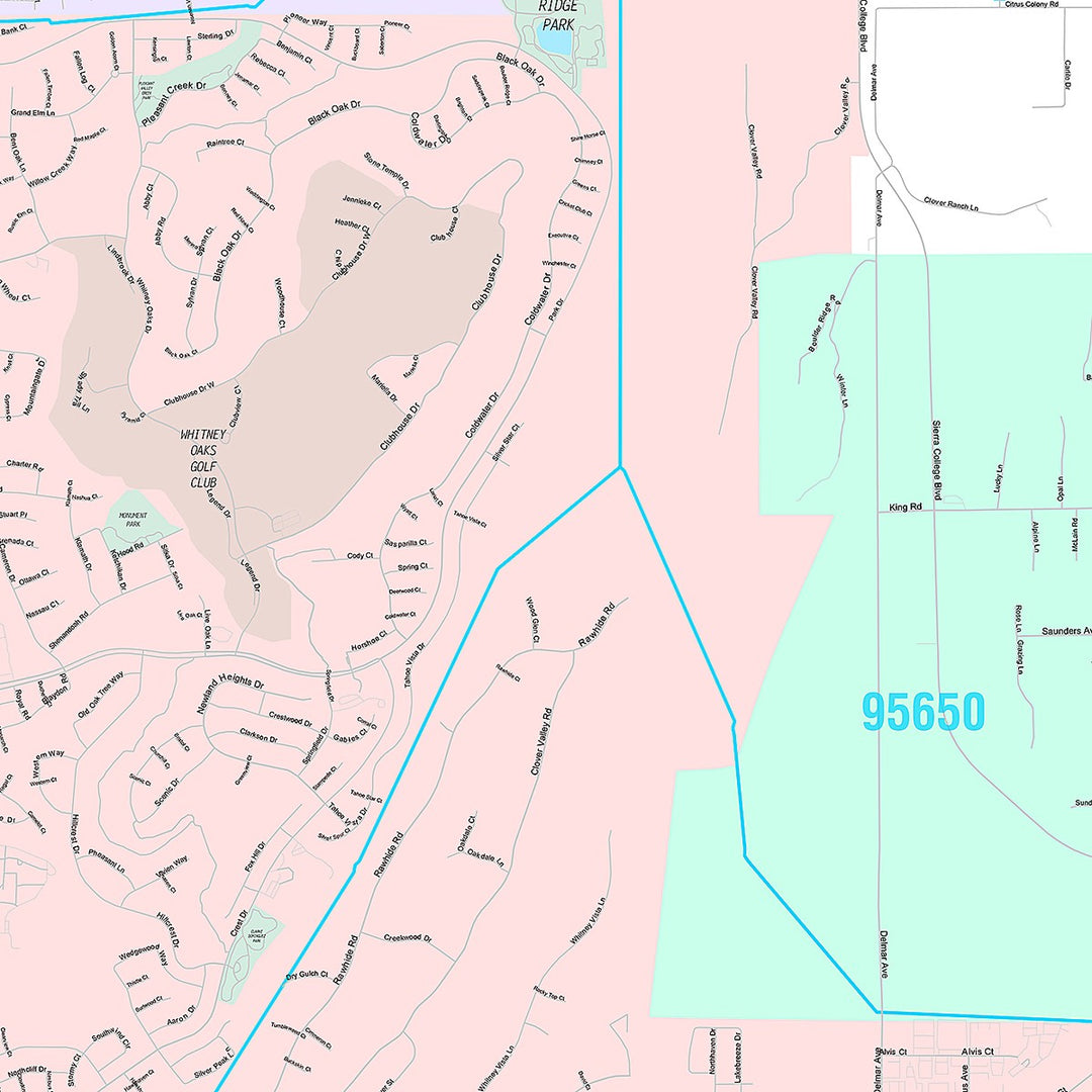 Premium Style Wall Map of Rocklin, CA