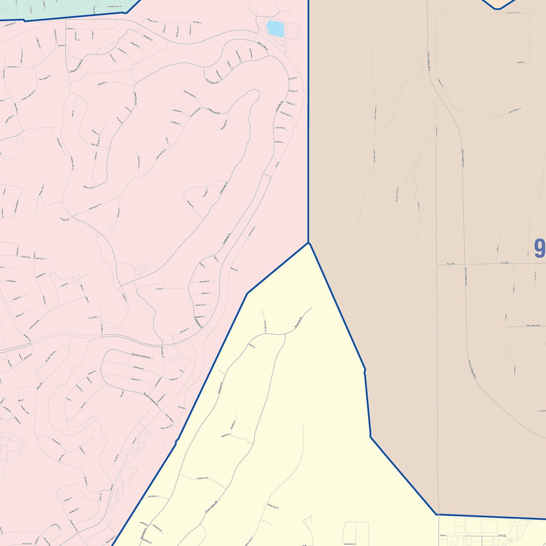 Color Cast Zip Code Style Wall Map of Rocklin, CA