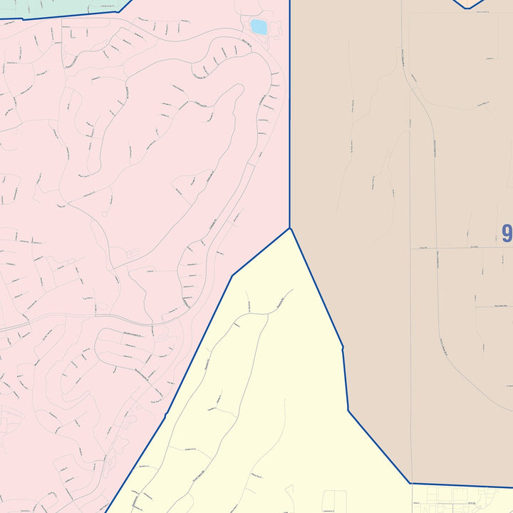 Color Cast Zip Code Style Wall Map of Rocklin, CA