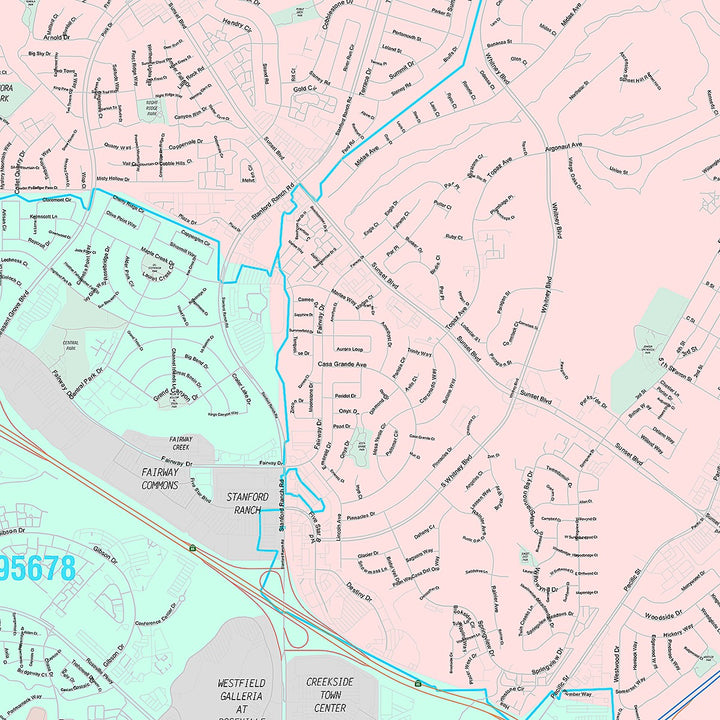 Premium Style Wall Map of Rocklin, CA