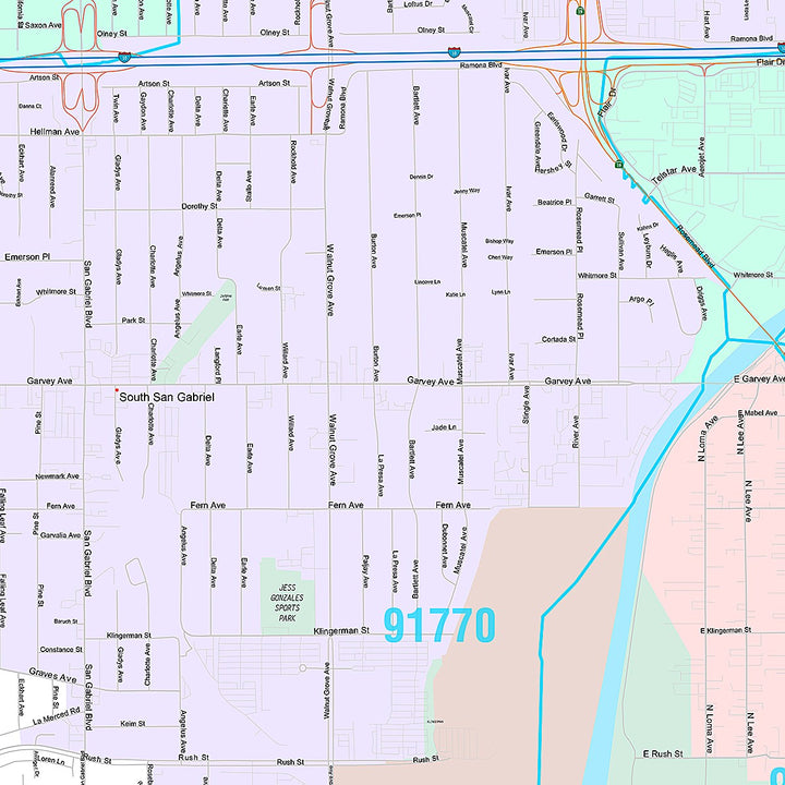 Premium Style Wall Map of Rosemead, CA