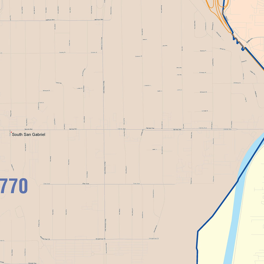 Color Cast Zip Code Style Wall Map of Rosemead, CA