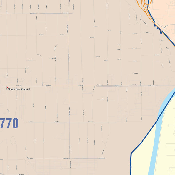 Color Cast Zip Code Style Wall Map of Rosemead, CA
