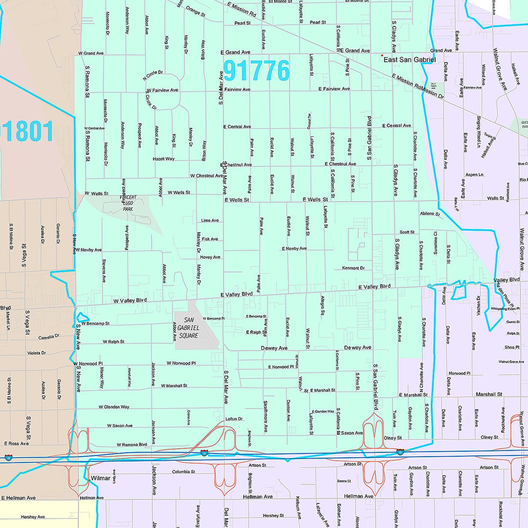 Premium Style Wall Map of Rosemead, CA