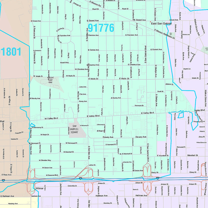 Premium Style Wall Map of Rosemead, CA