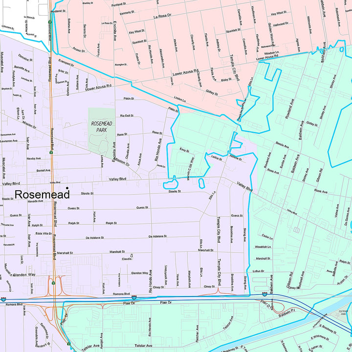 Premium Style Wall Map of Rosemead, CA