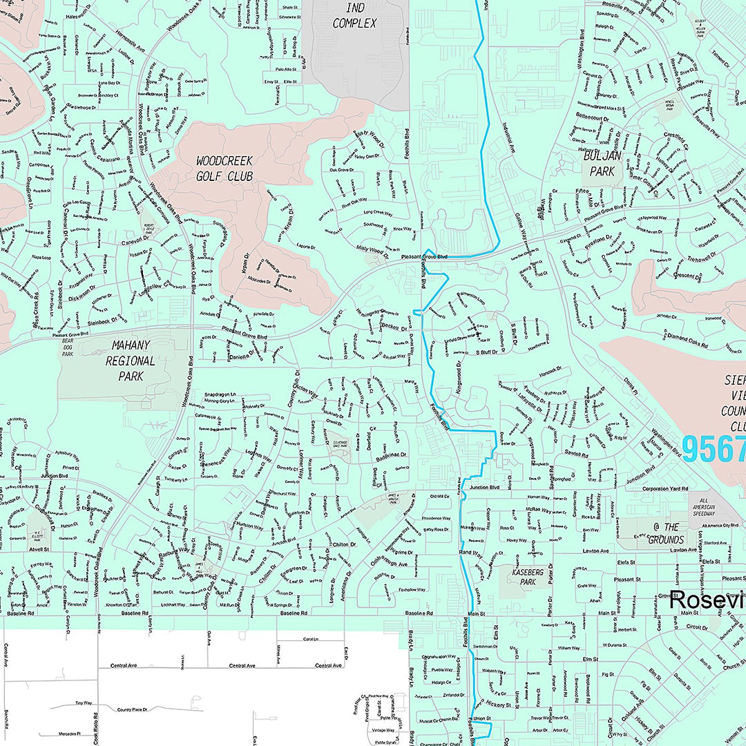 Premium Style Wall Map of Roseville, CA