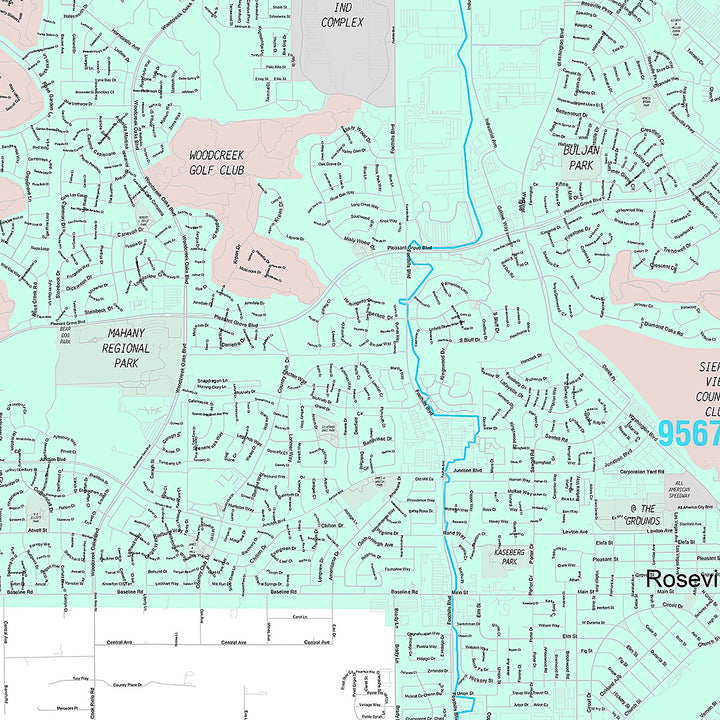 Premium Style Wall Map of Roseville, CA