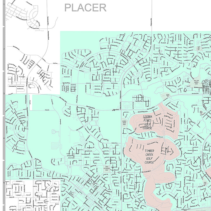 Premium Style Wall Map of Roseville, CA