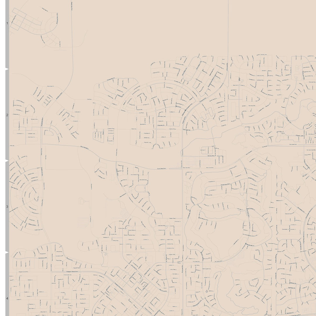 Color Cast Zip Code Style Wall Map of Roseville, CA