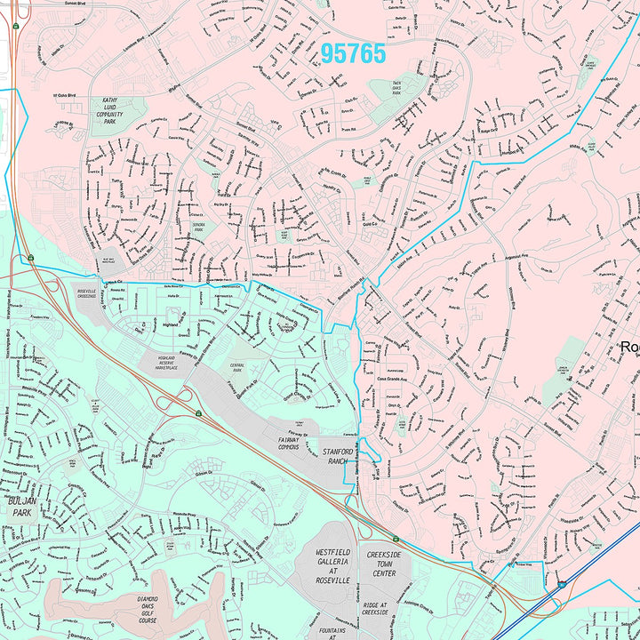 Premium Style Wall Map of Roseville, CA