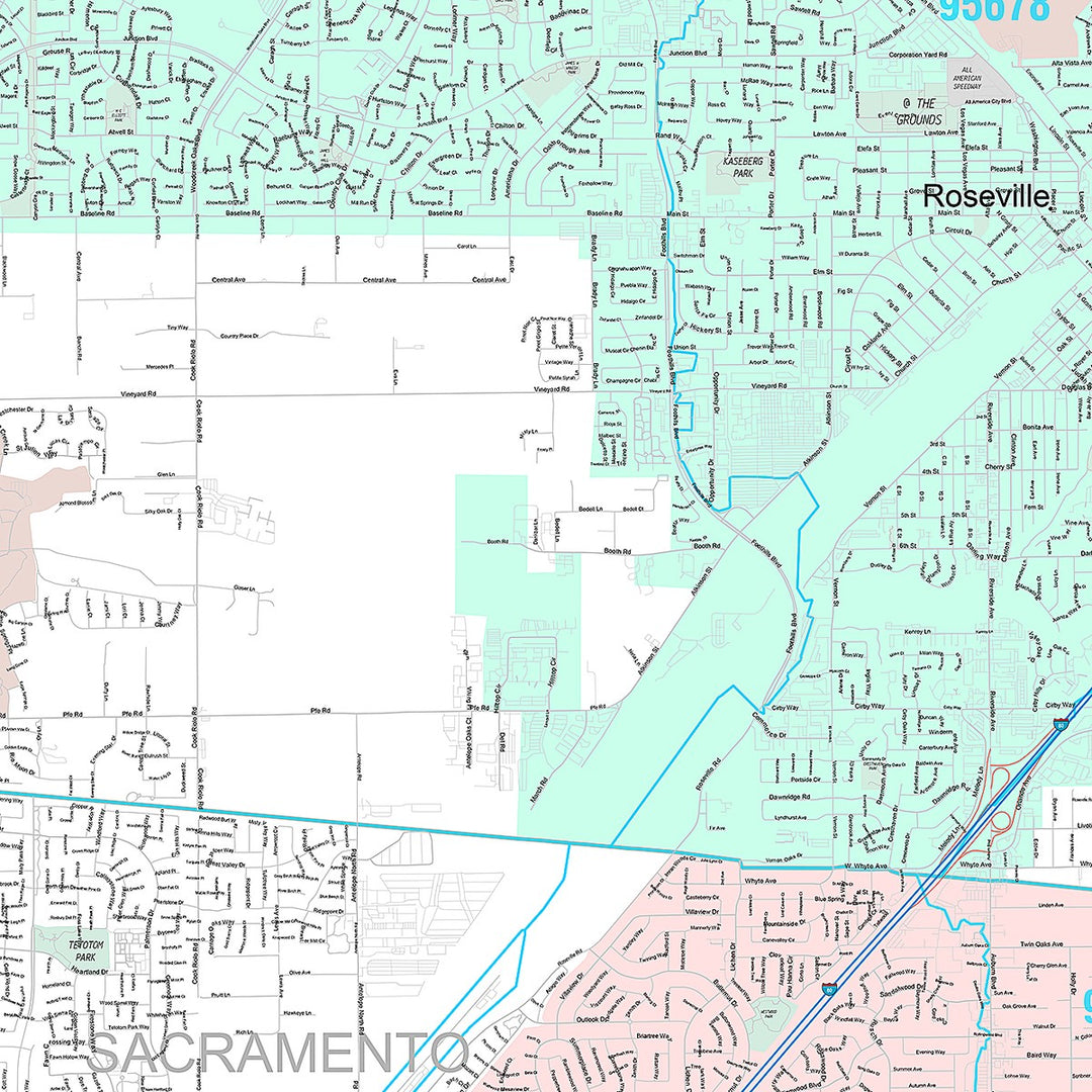 Premium Style Wall Map of Roseville, CA