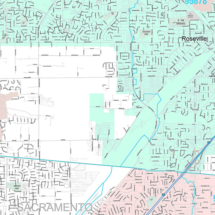 Premium Style Wall Map of Roseville, CA