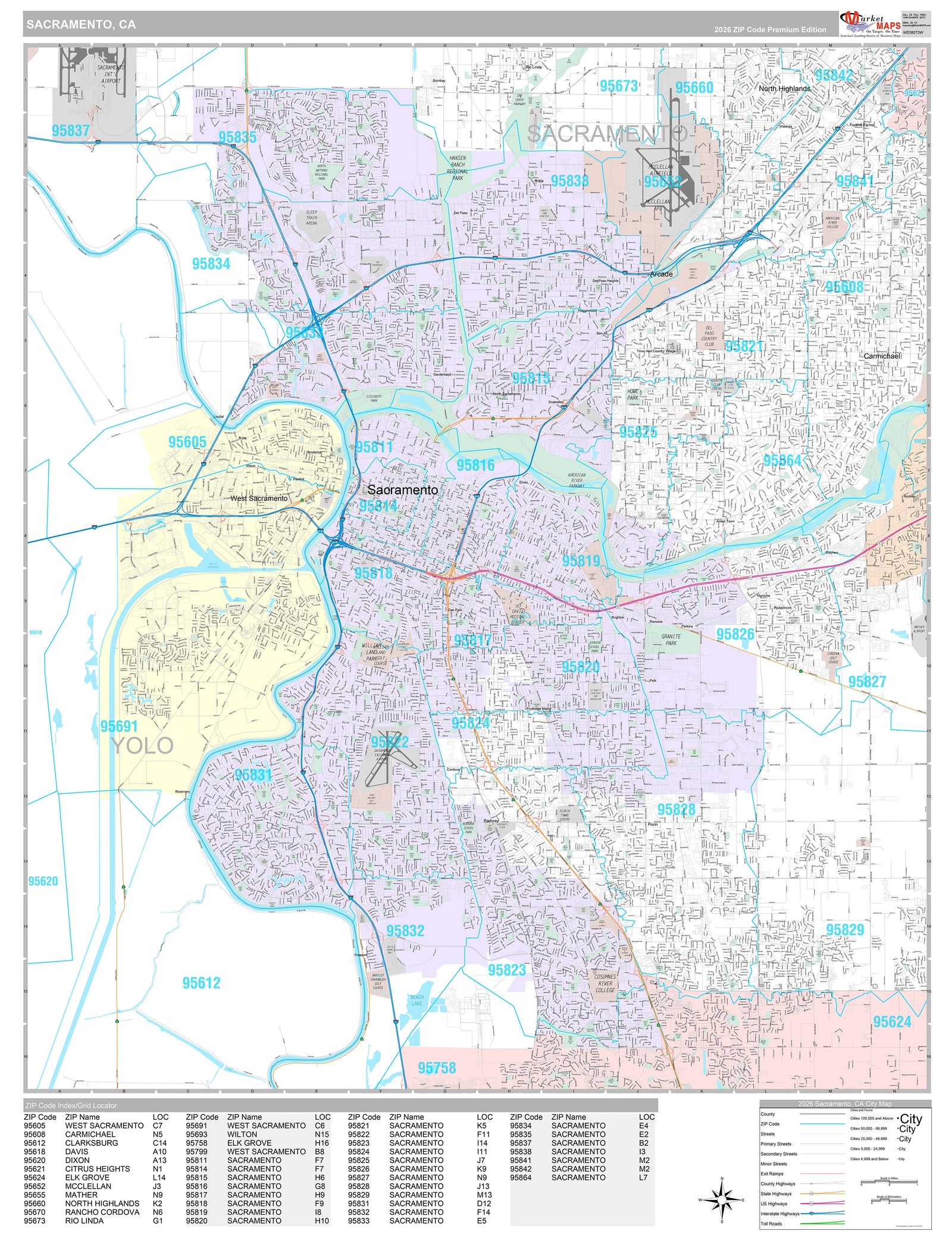Premium Style Wall Map of Sacramento CA