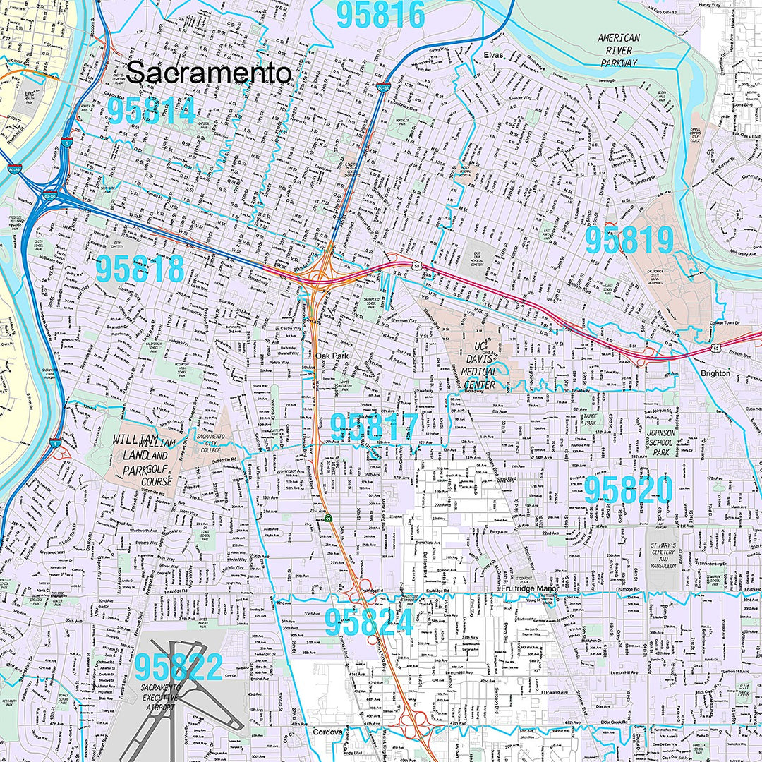 Premium Style Wall Map of Sacramento CA