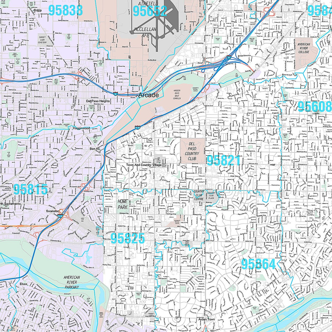 Premium Style Wall Map of Sacramento CA