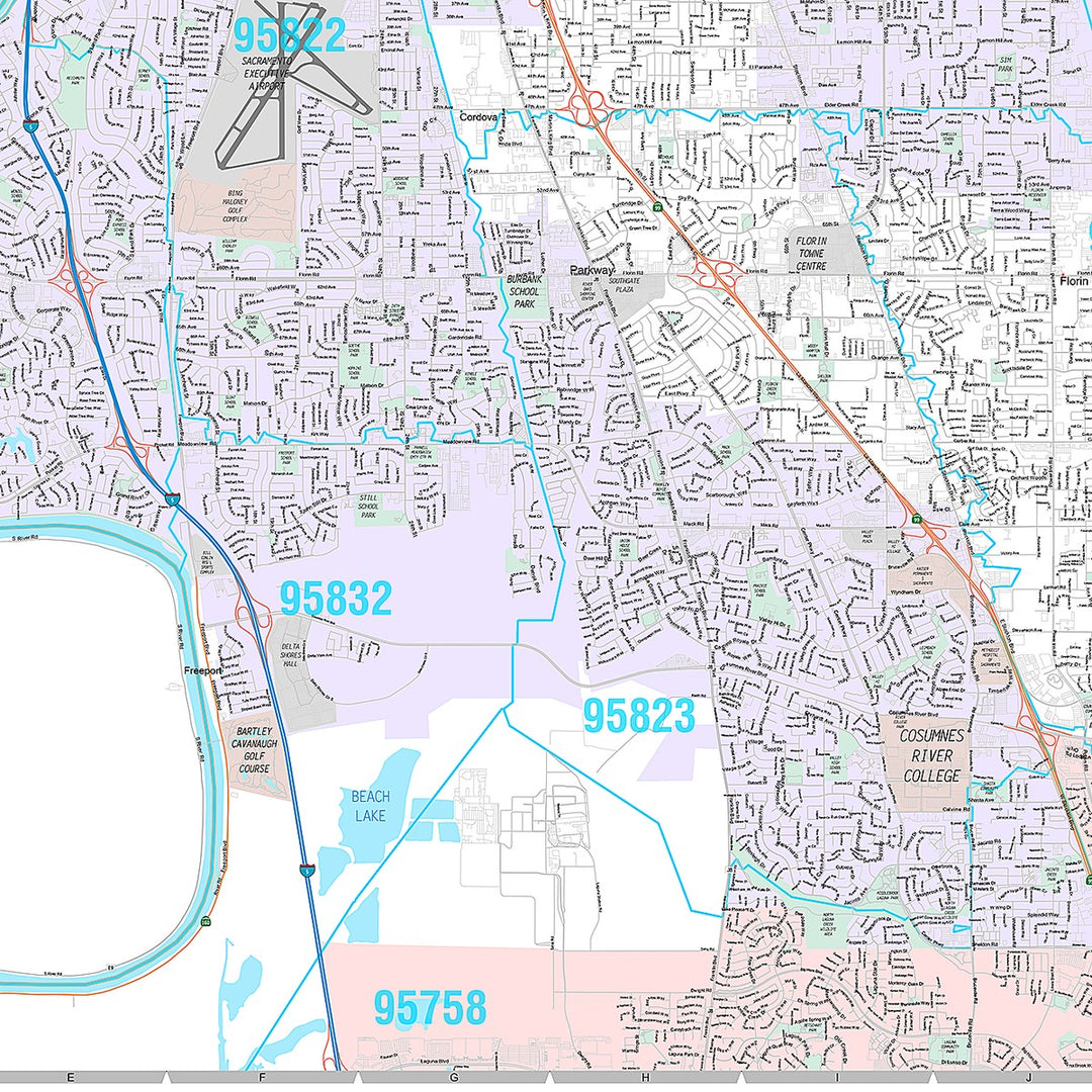 Premium Style Wall Map of Sacramento CA