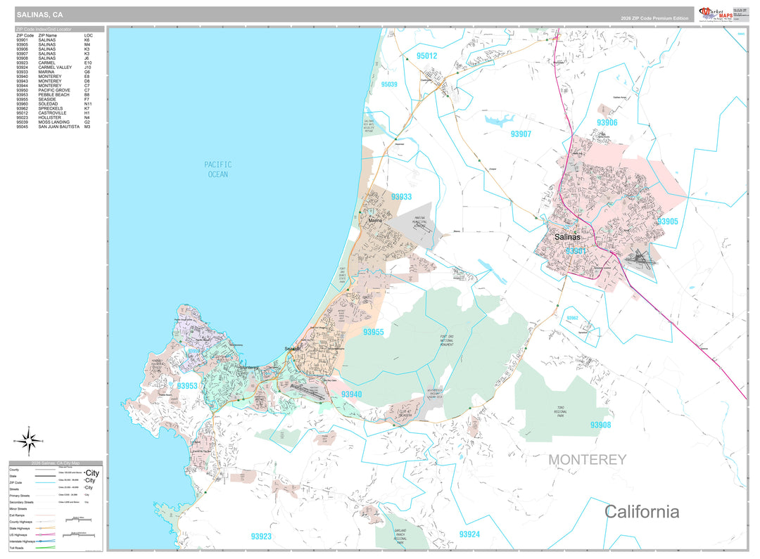 Premium Style Wall Map of Salinas, CA