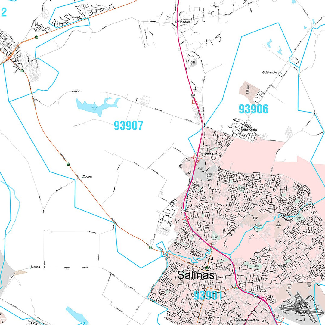 Premium Style Wall Map of Salinas, CA