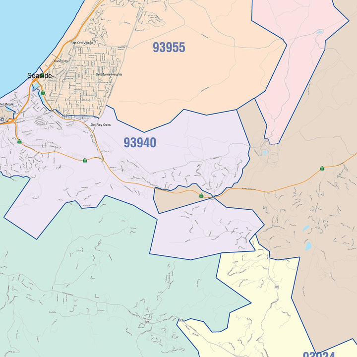 Color Cast Zip Code Style Wall Map of Salinas, CA