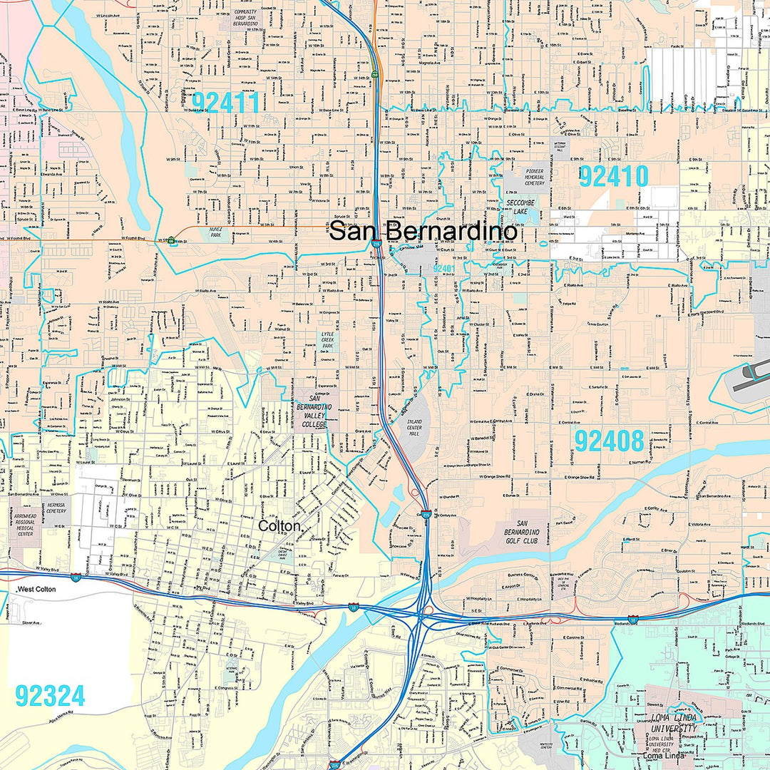 Premium Style Wall Map of San Bernardino CA