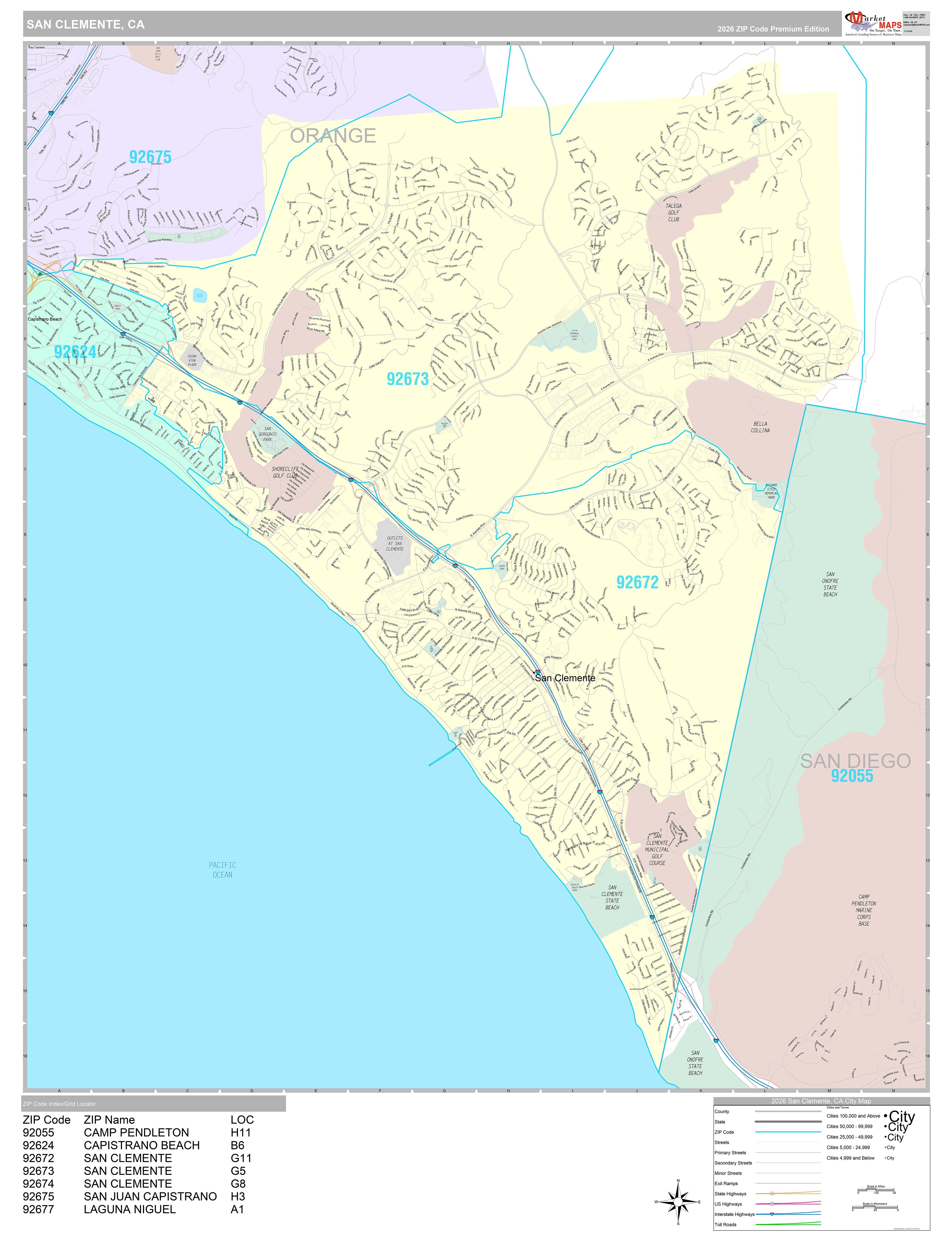 Premium Style Wall Map of San Clemente, CA – American Map Store