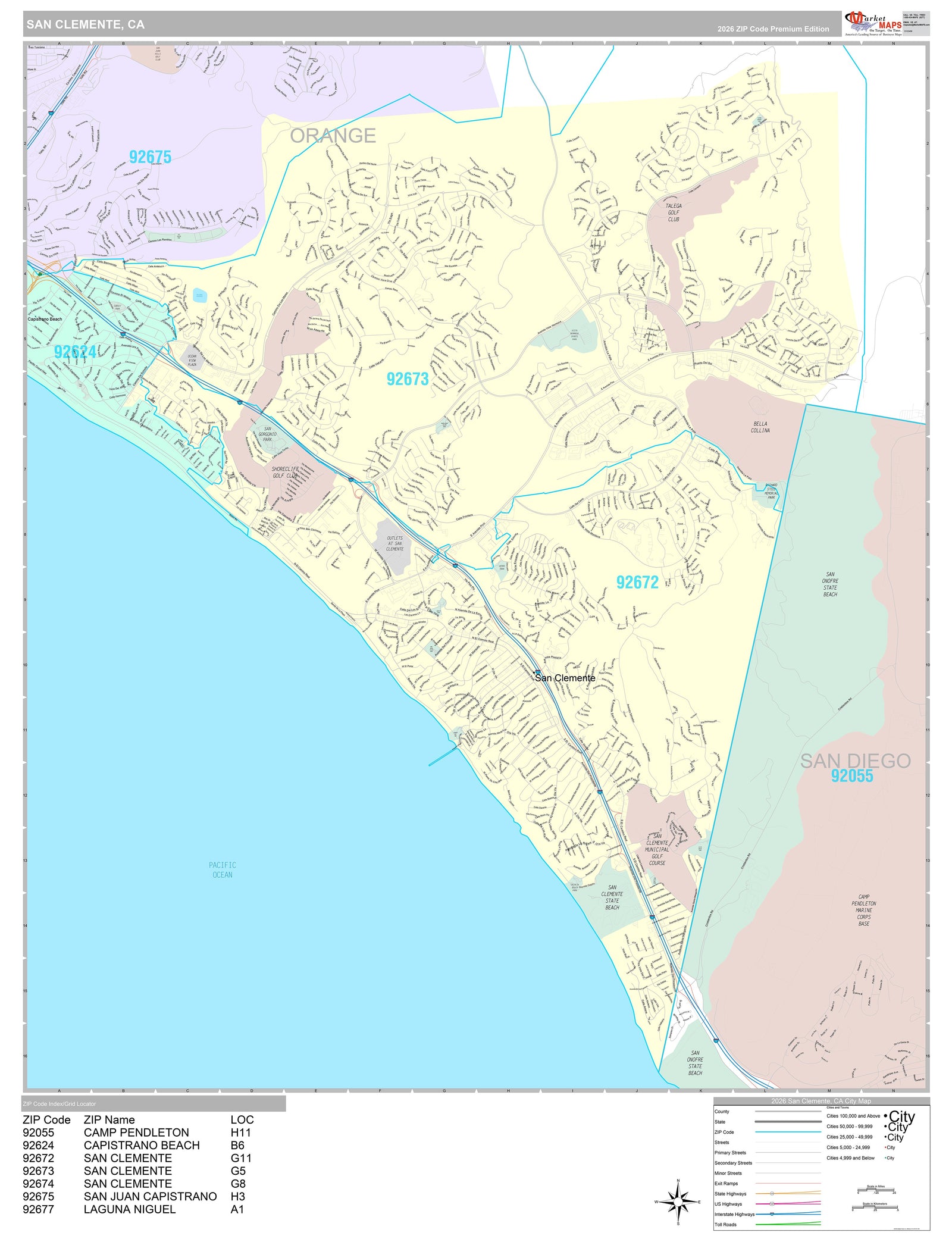 Premium Style Wall Map of San Clemente, CA