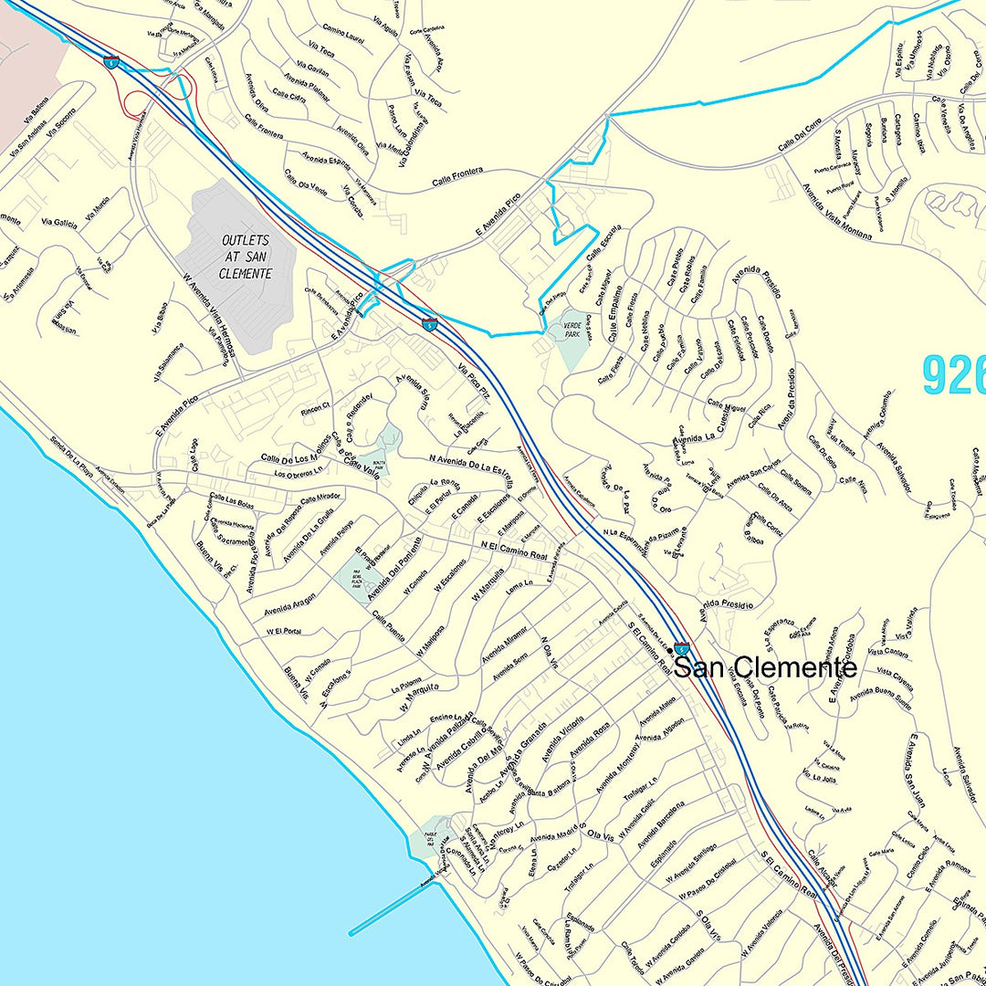 Premium Style Wall Map of San Clemente, CA