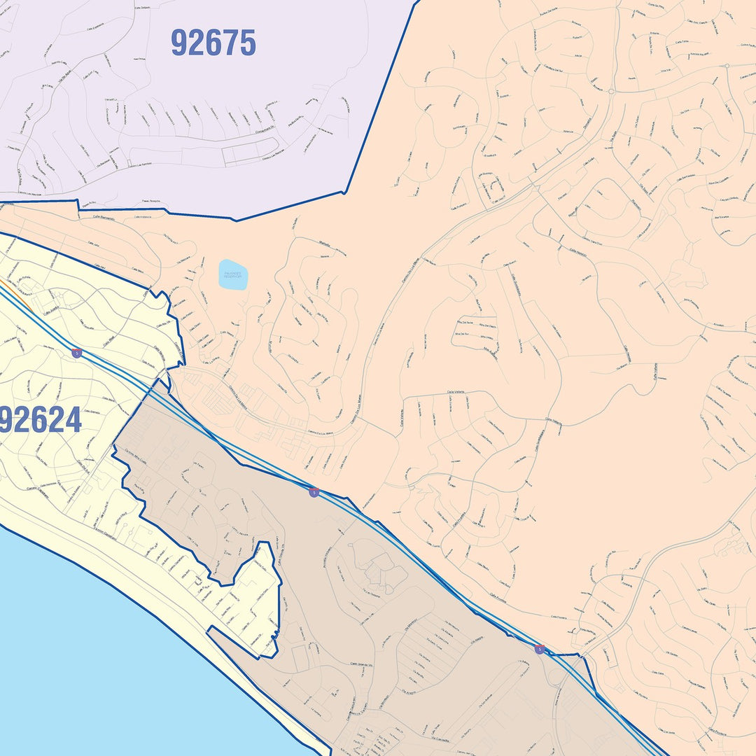Color Cast Zip Code Style Wall Map of San Clemente, CA