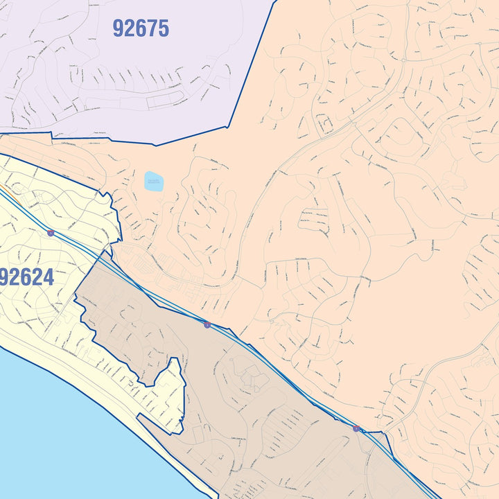 Color Cast Zip Code Style Wall Map of San Clemente, CA