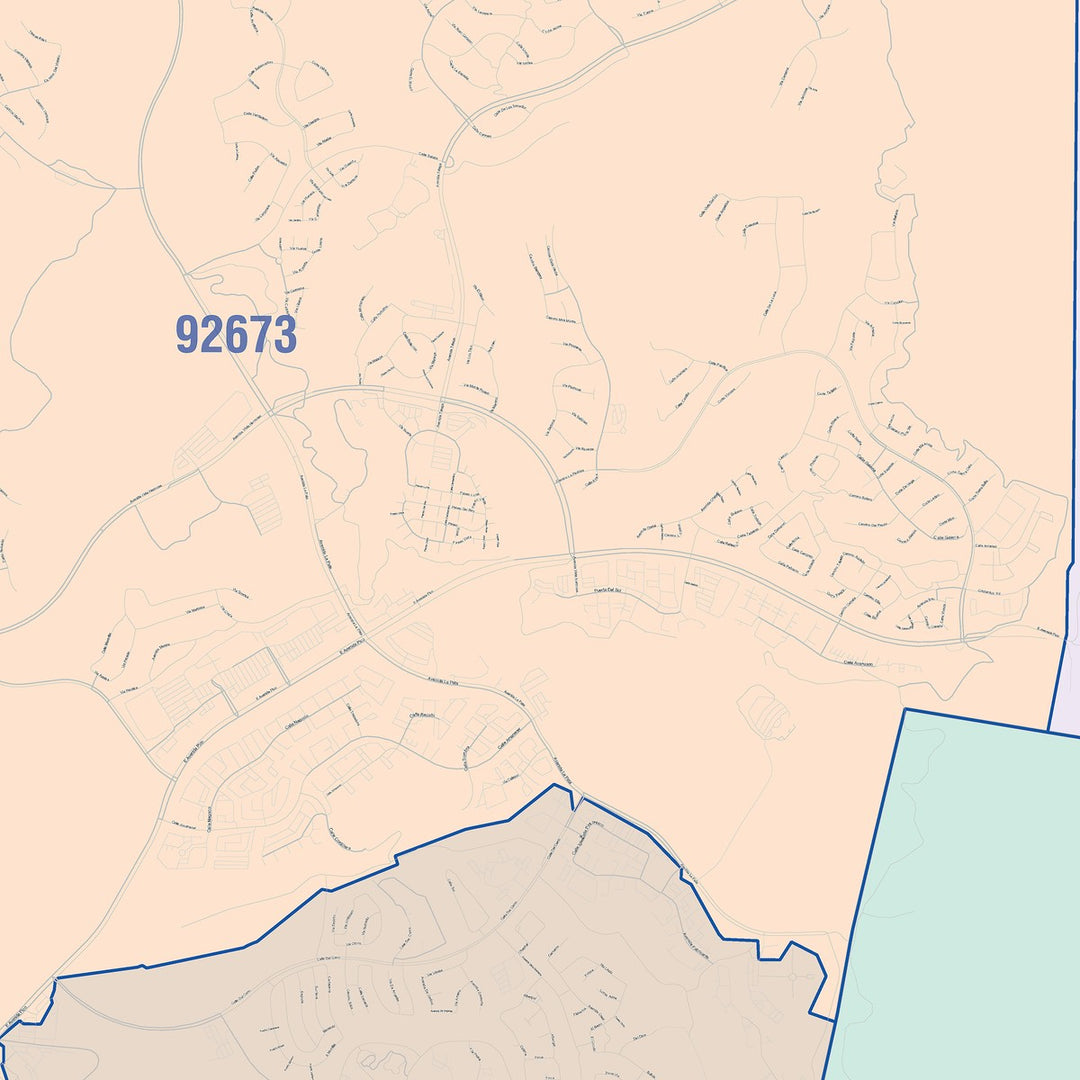 Color Cast Zip Code Style Wall Map of San Clemente, CA
