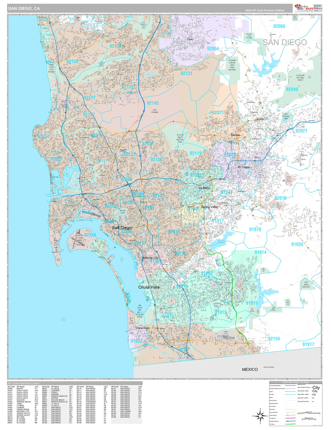 Premium Style Wall Map of San Diego CA
