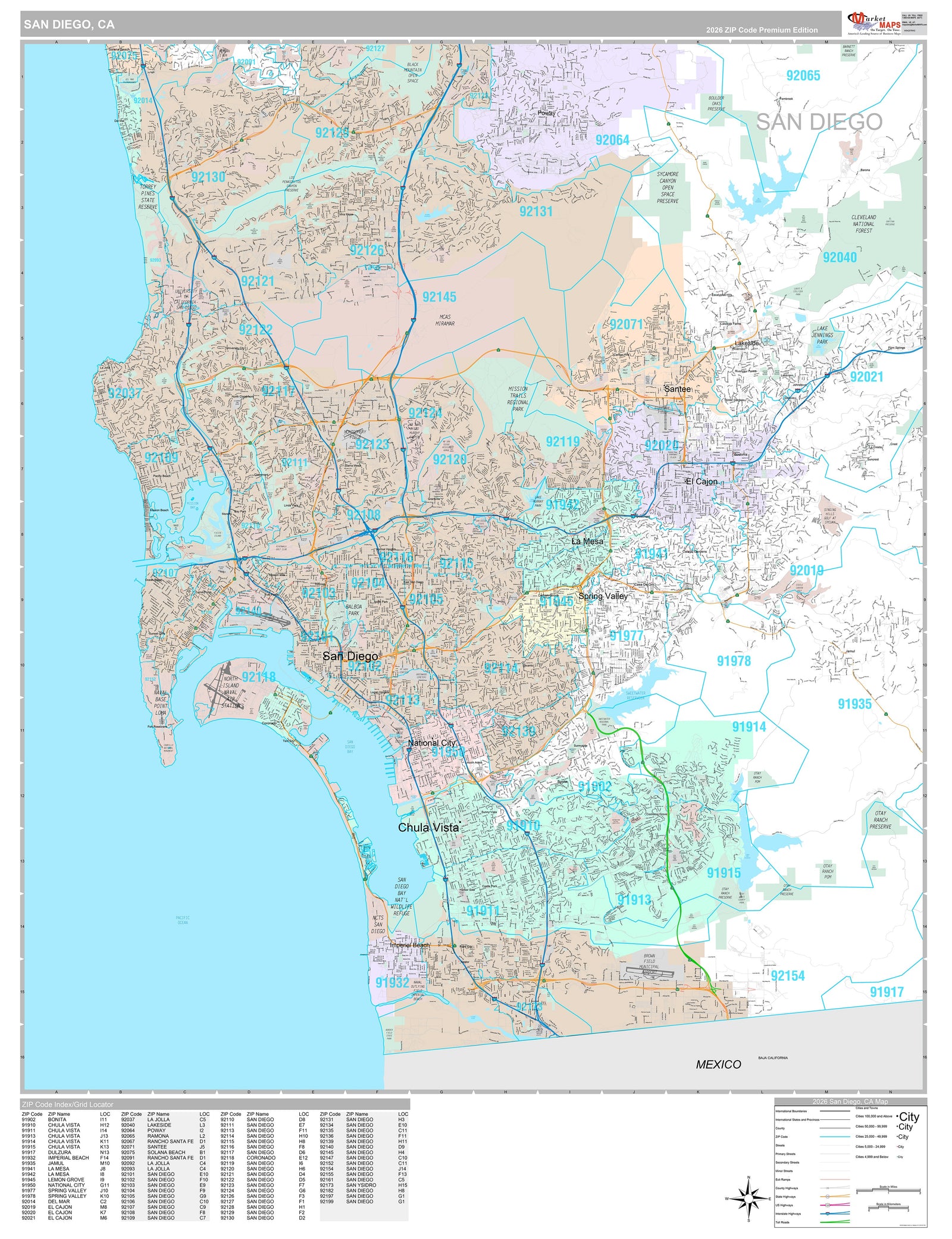 Premium Style Wall Map of San Diego CA