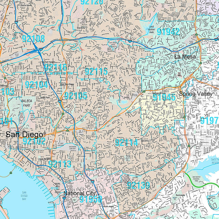 Premium Style Wall Map of San Diego CA