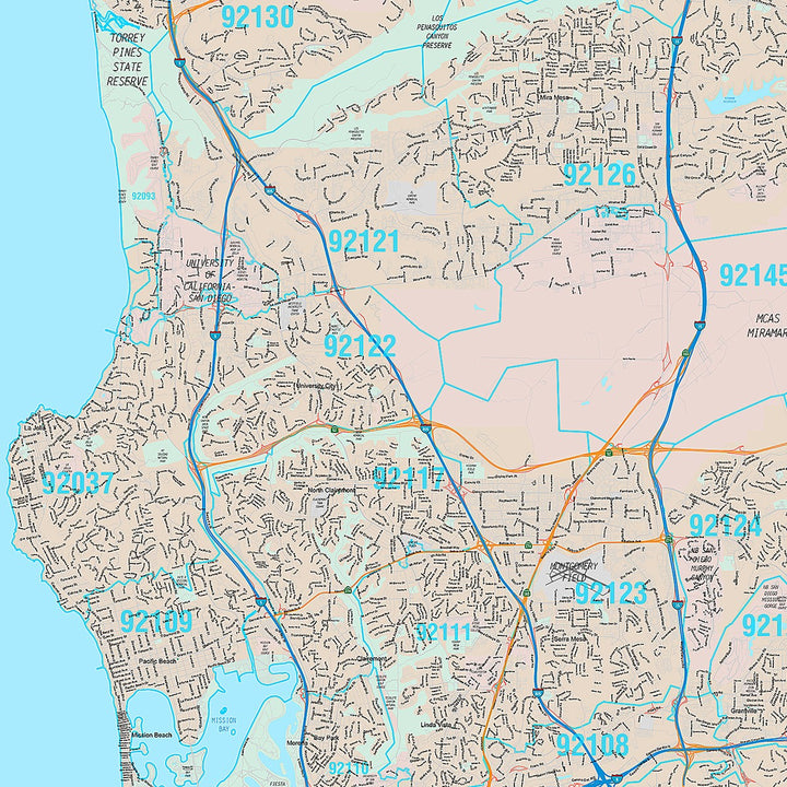 Premium Style Wall Map of San Diego CA
