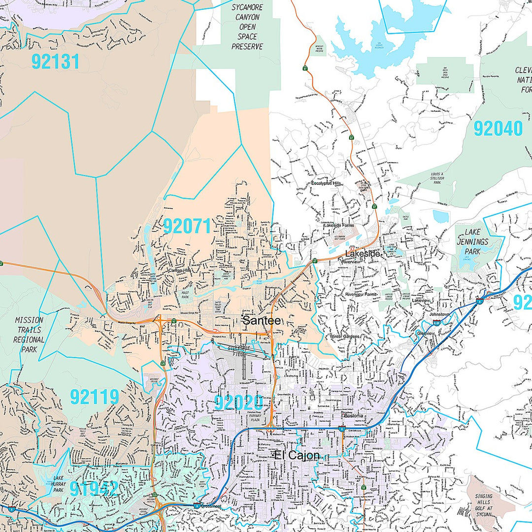 Premium Style Wall Map of San Diego CA
