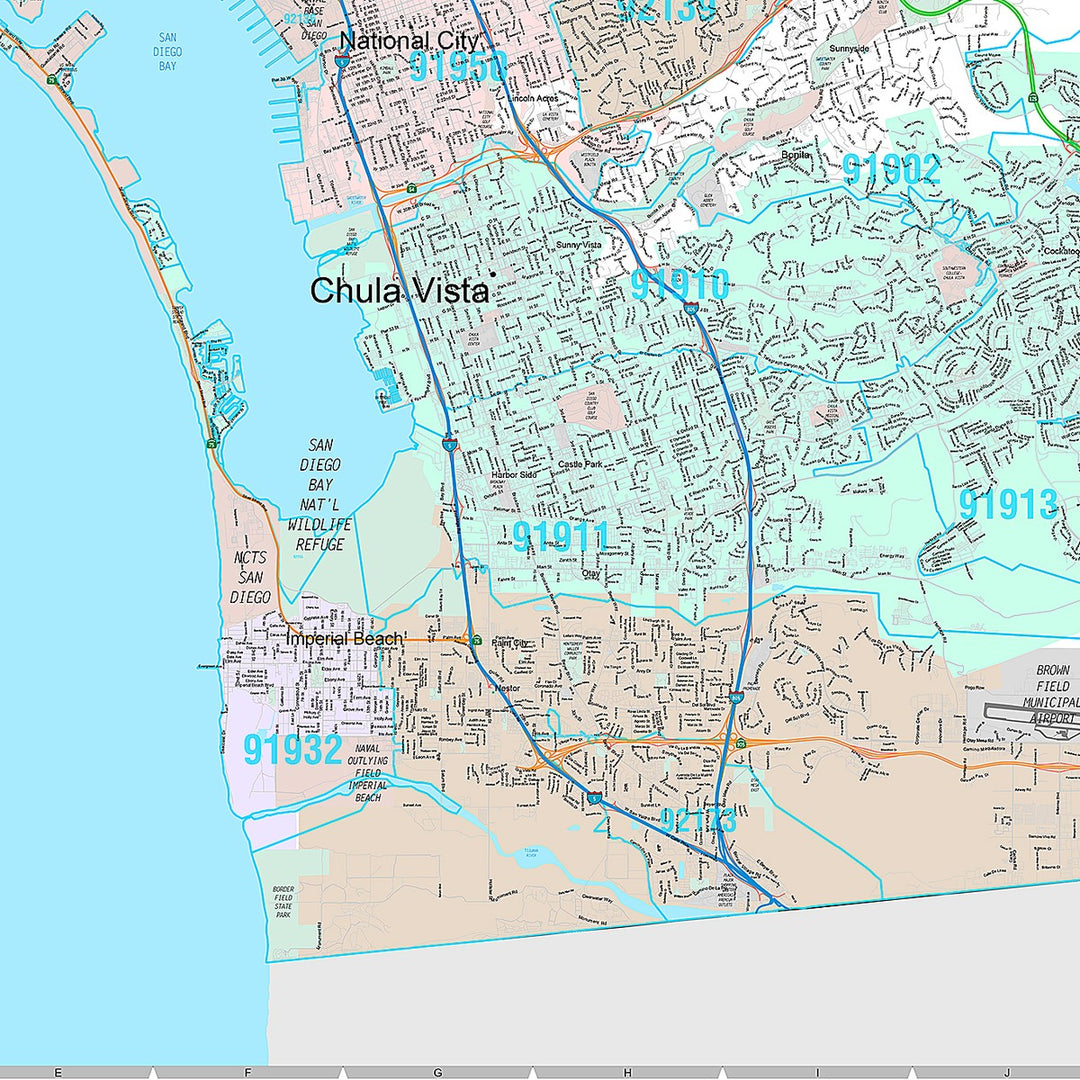 Premium Style Wall Map of San Diego CA
