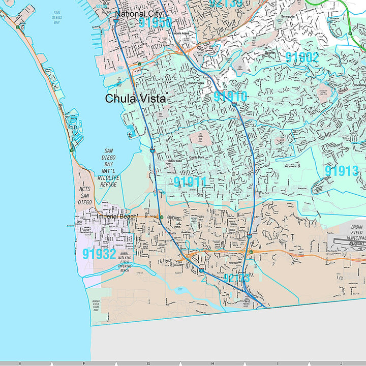 Premium Style Wall Map of San Diego CA