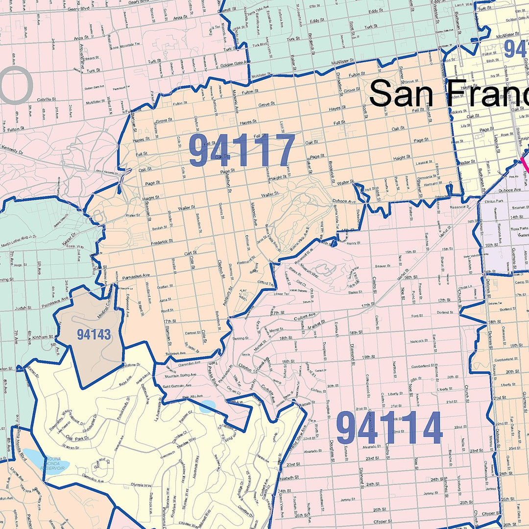 Colorcast Zip Code Style Wall Map of San Francisco, CA – American Map Store