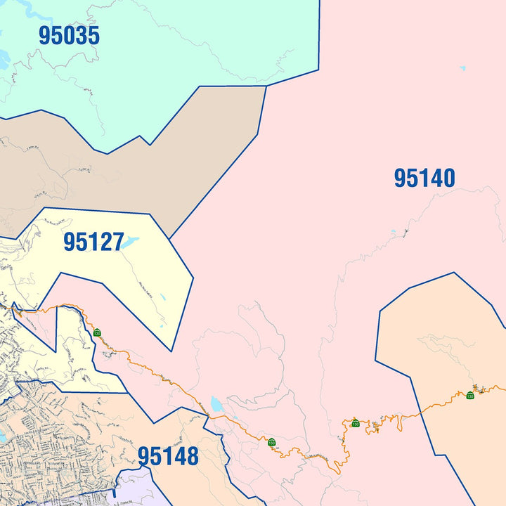 Colorcast Zip Code Style Wall Map of San Jose, CA – American Map Store