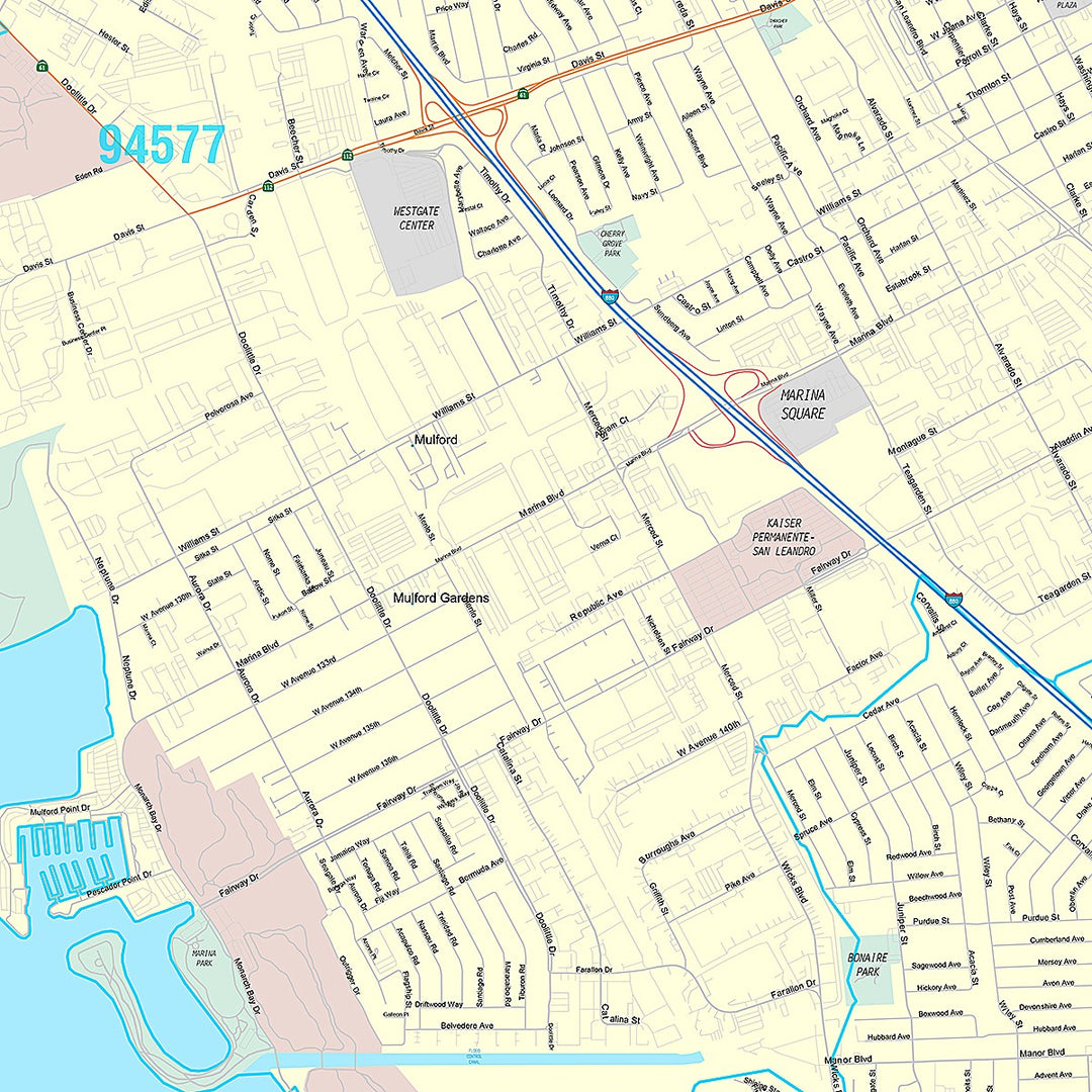 Premium Style Wall Map of San Leandro, CA