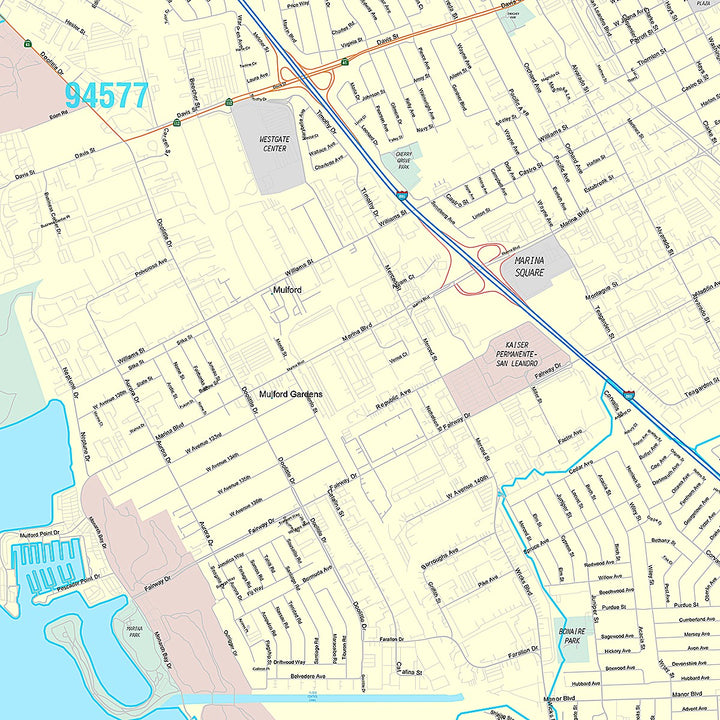Premium Style Wall Map of San Leandro, CA