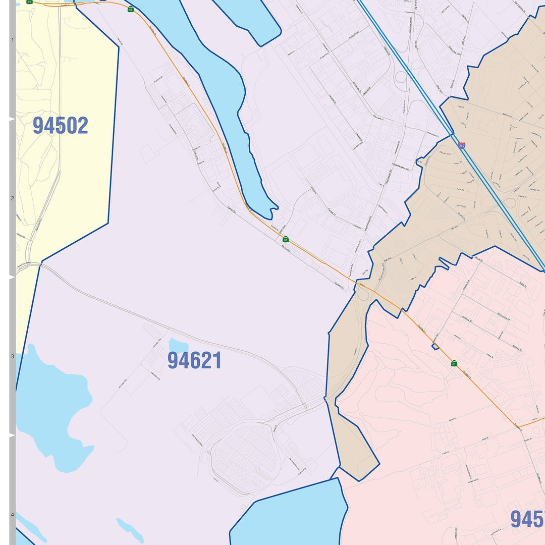Color Cast Zip Code Style Wall Map of San Leandro, CA