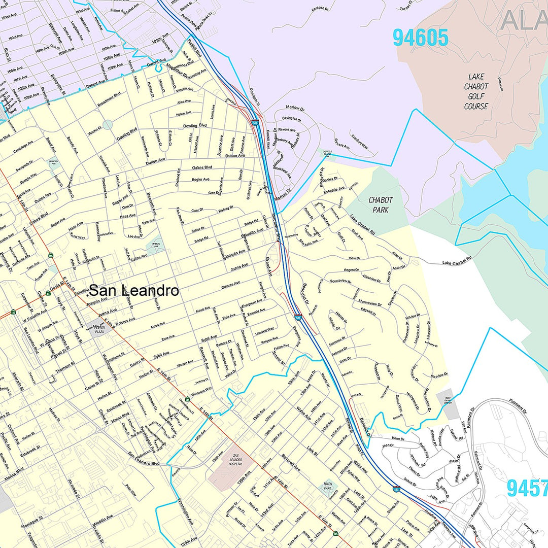 Premium Style Wall Map of San Leandro, CA
