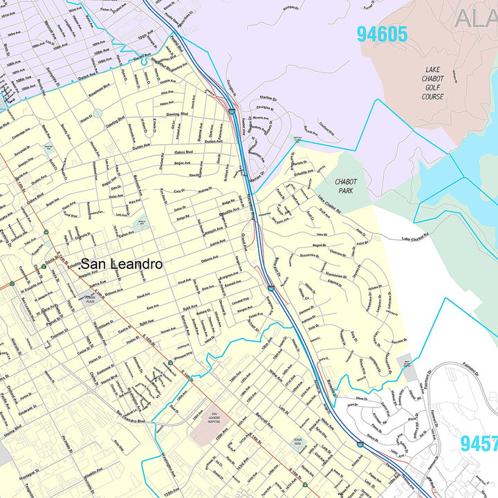 Premium Style Wall Map of San Leandro, CA