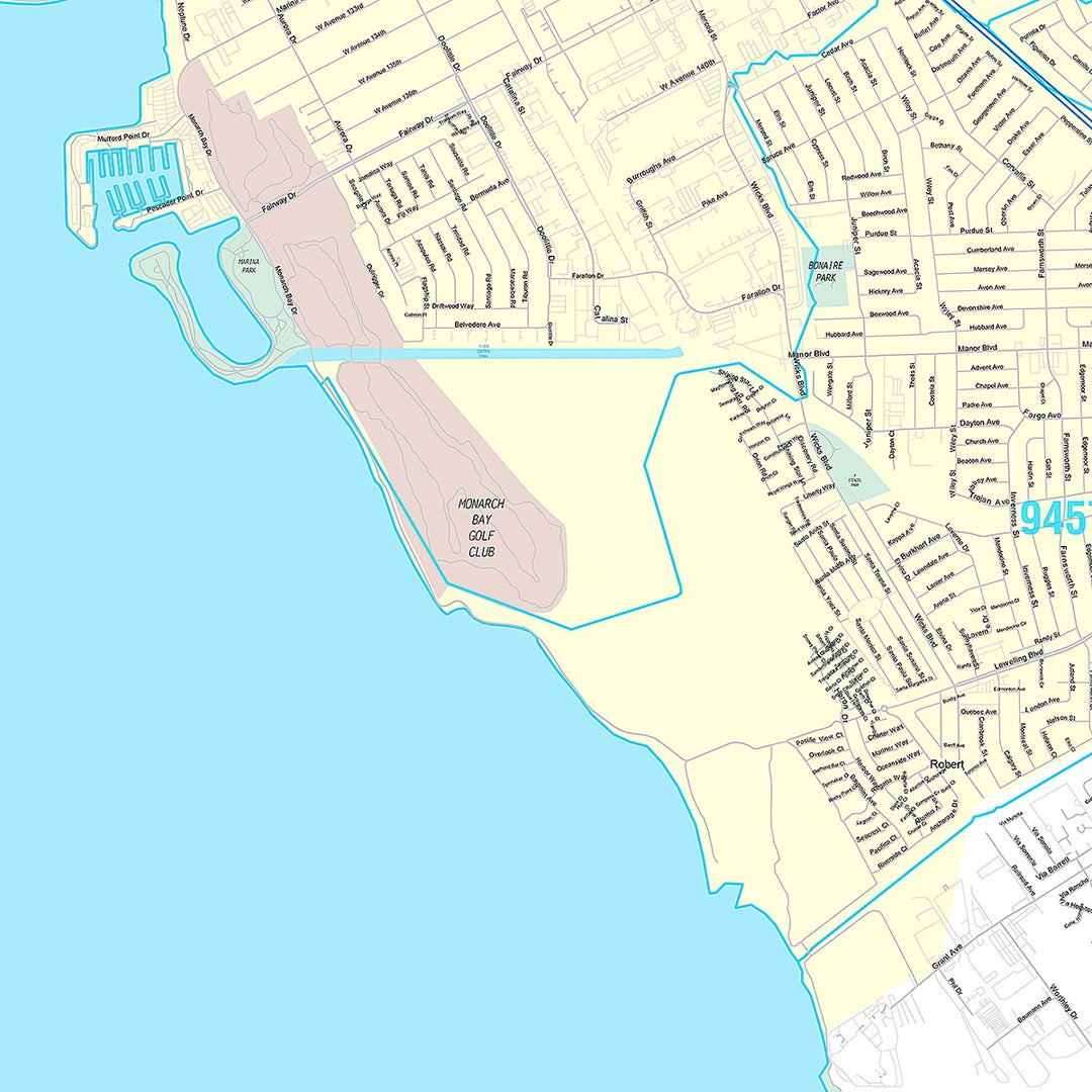 Premium Style Wall Map of San Leandro, CA