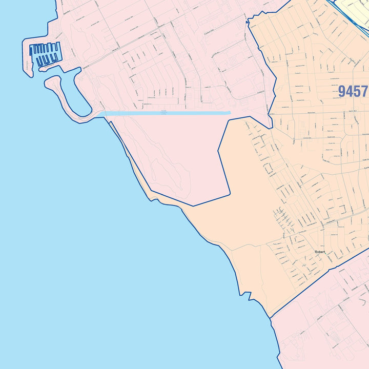 Color Cast Zip Code Style Wall Map of San Leandro, CA