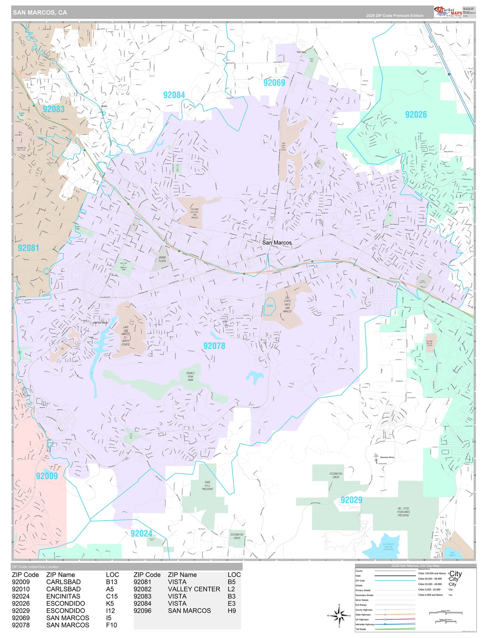 Premium Style Wall Map of San Marcos, CA